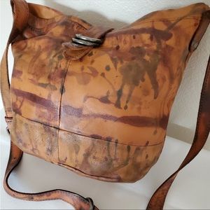 western boho cowgirl leather bag camo brown tan hippy tie dye crossbody purse